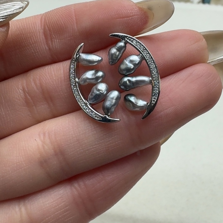 海水珍珠耳饰银S925镶嵌