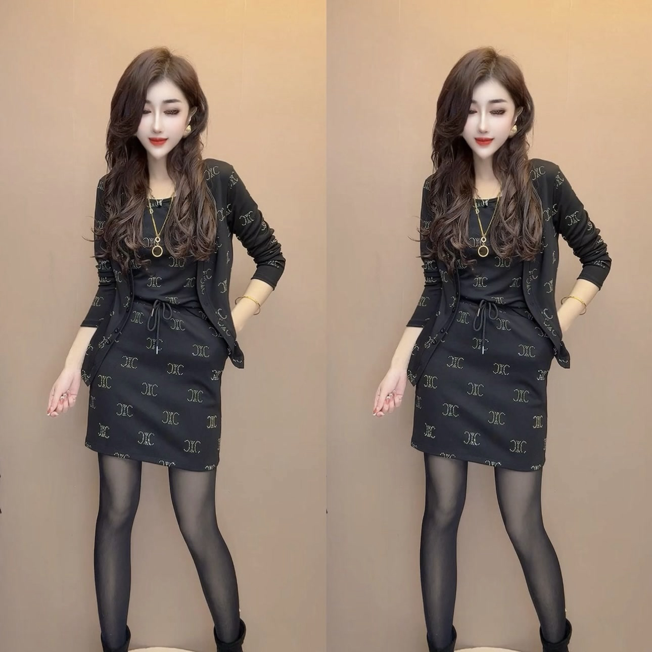 春季新款吊带开衫半裙气质显瘦三件套女装时尚套装