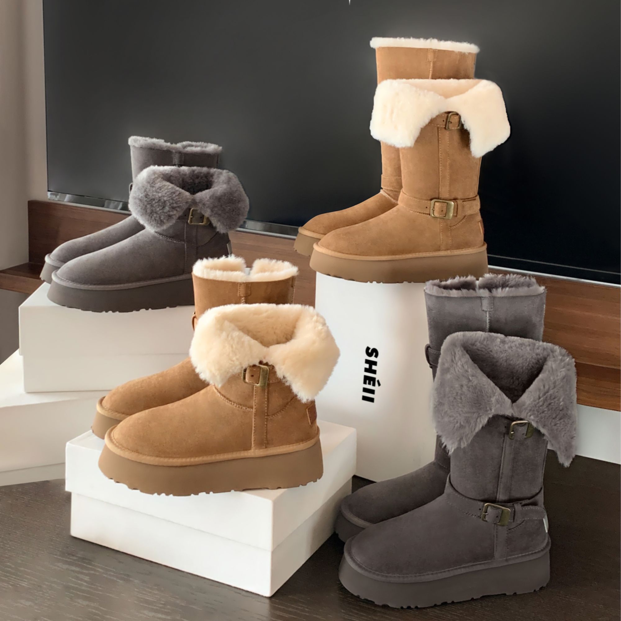 【sheii苏茵茵】雪山暖炉~保暖两穿加绒厚底中高筒女雪地靴E4421313