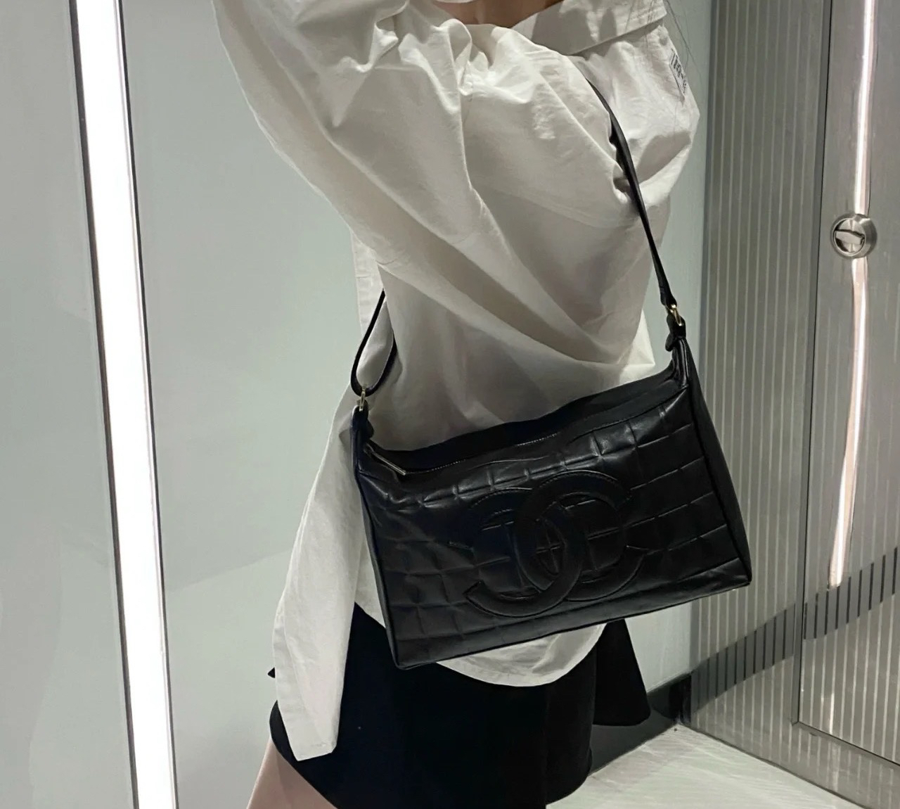 95新 Chanel/香奈儿 冰格牛角腋下单肩包