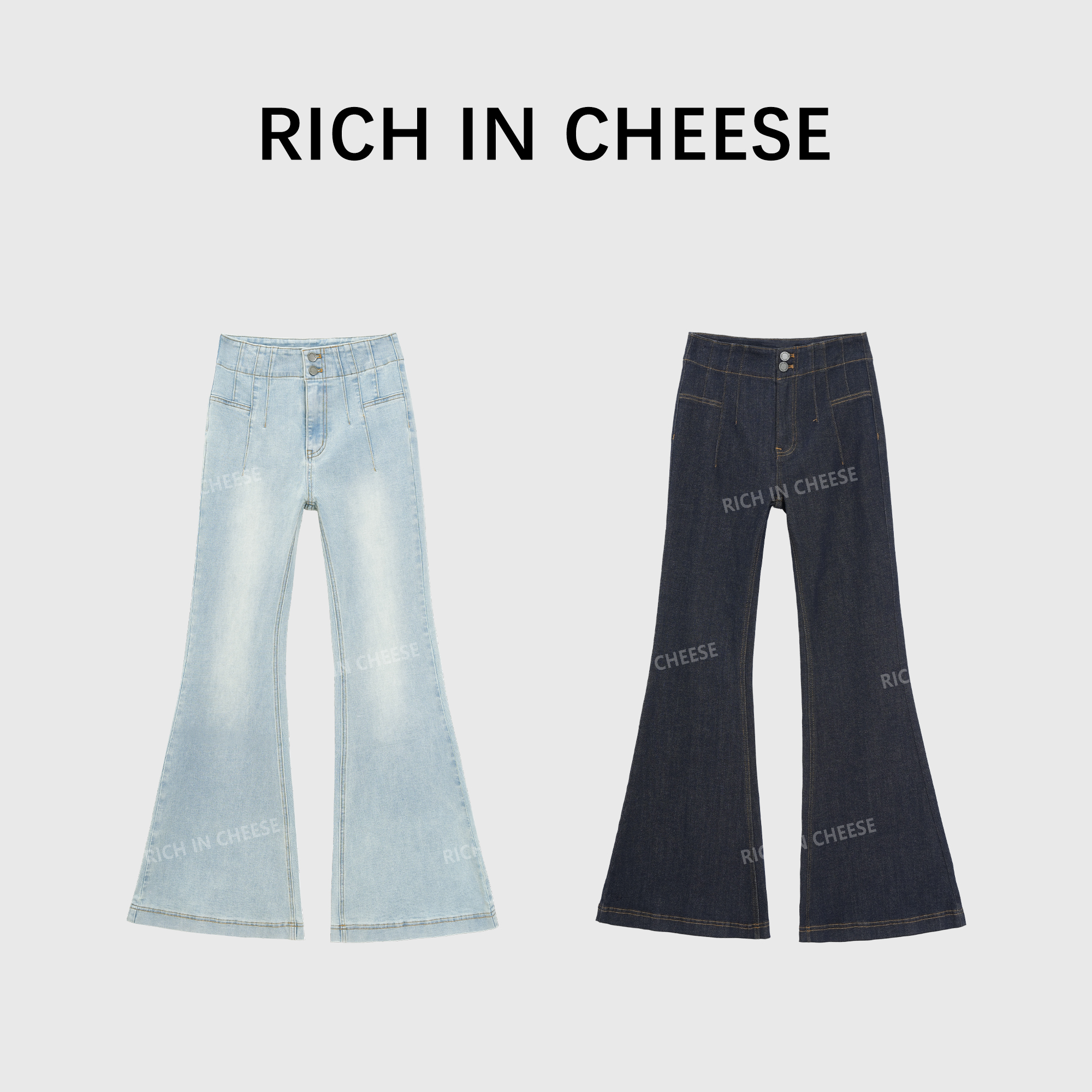 RICHINCHEESE 韩女神裤 韩模高腰提臀显瘦弹力亲肤微喇牛仔裤