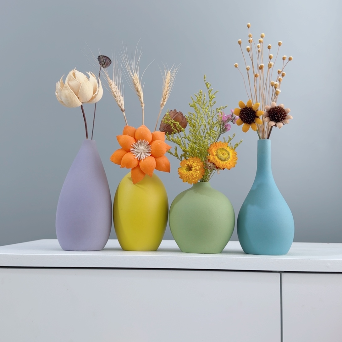 摆件陶瓷花瓶摆件含花总高约20-30cm