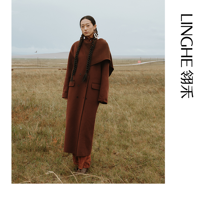 翎禾LINGHE-「梧桐旧叙」羊绒双面呢大衣长袖保暖毛呢外套时尚大衣