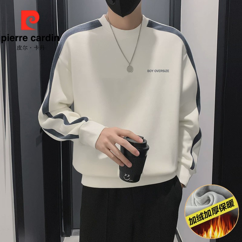 皮尔卡丹卫衣男春秋季2025新款条纹拼接休闲男装衣服潮流百搭帅气