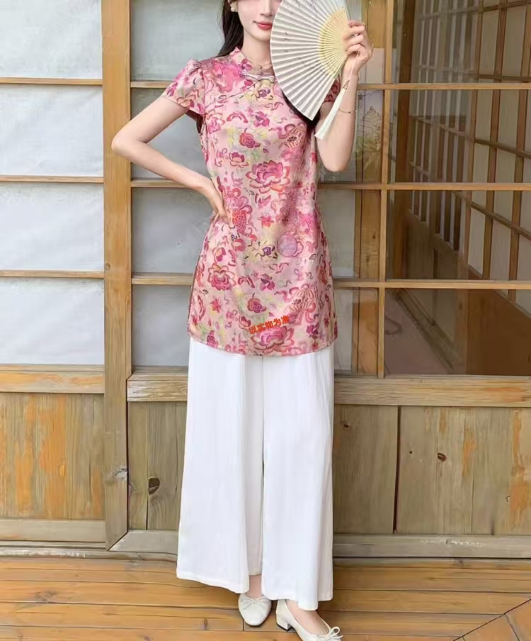 8917休闲风极简风时尚套装新中式夏季唐装短袖修身印花817-892