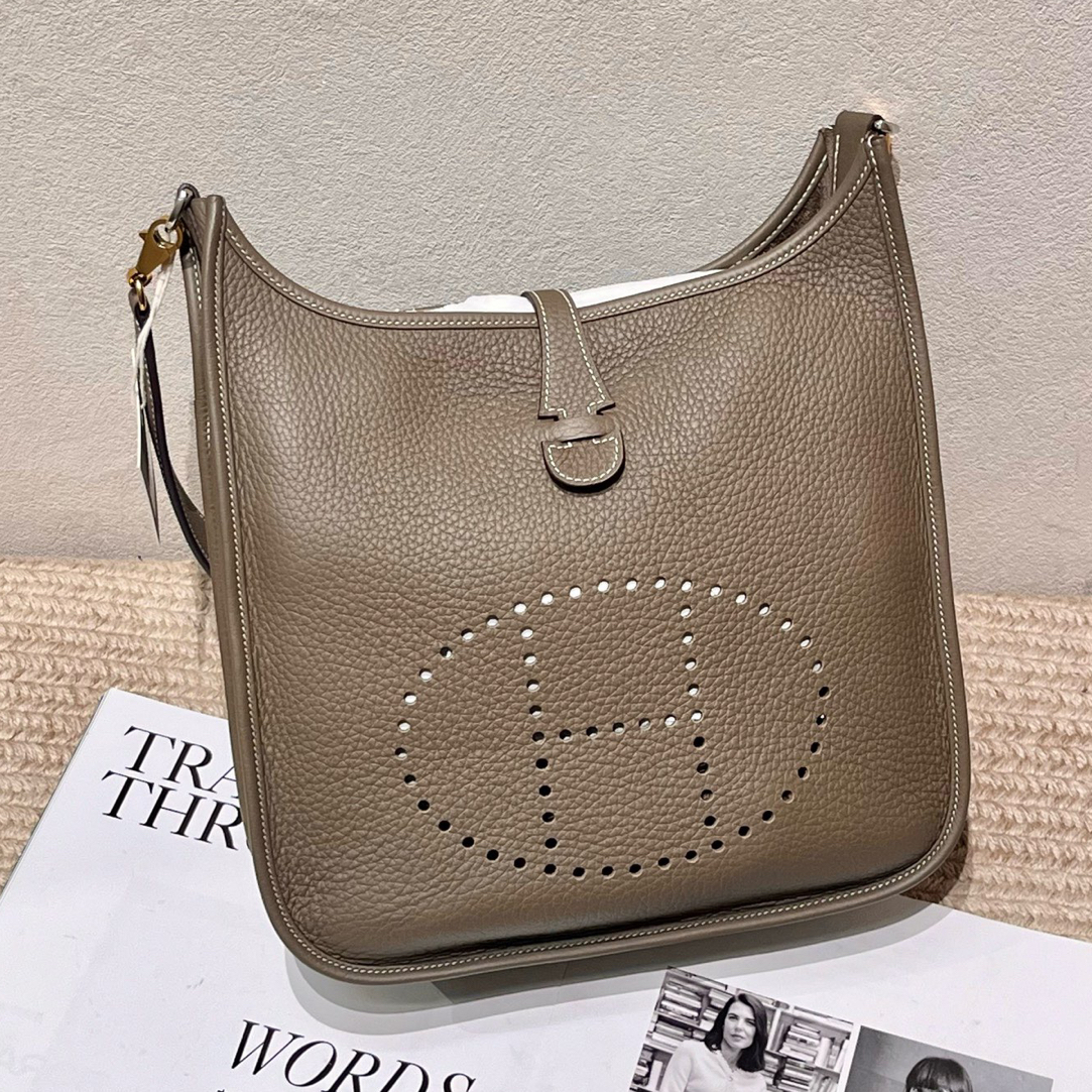 99新 Hermes/爱马仕 大象灰银扣Evelyne29 W刻