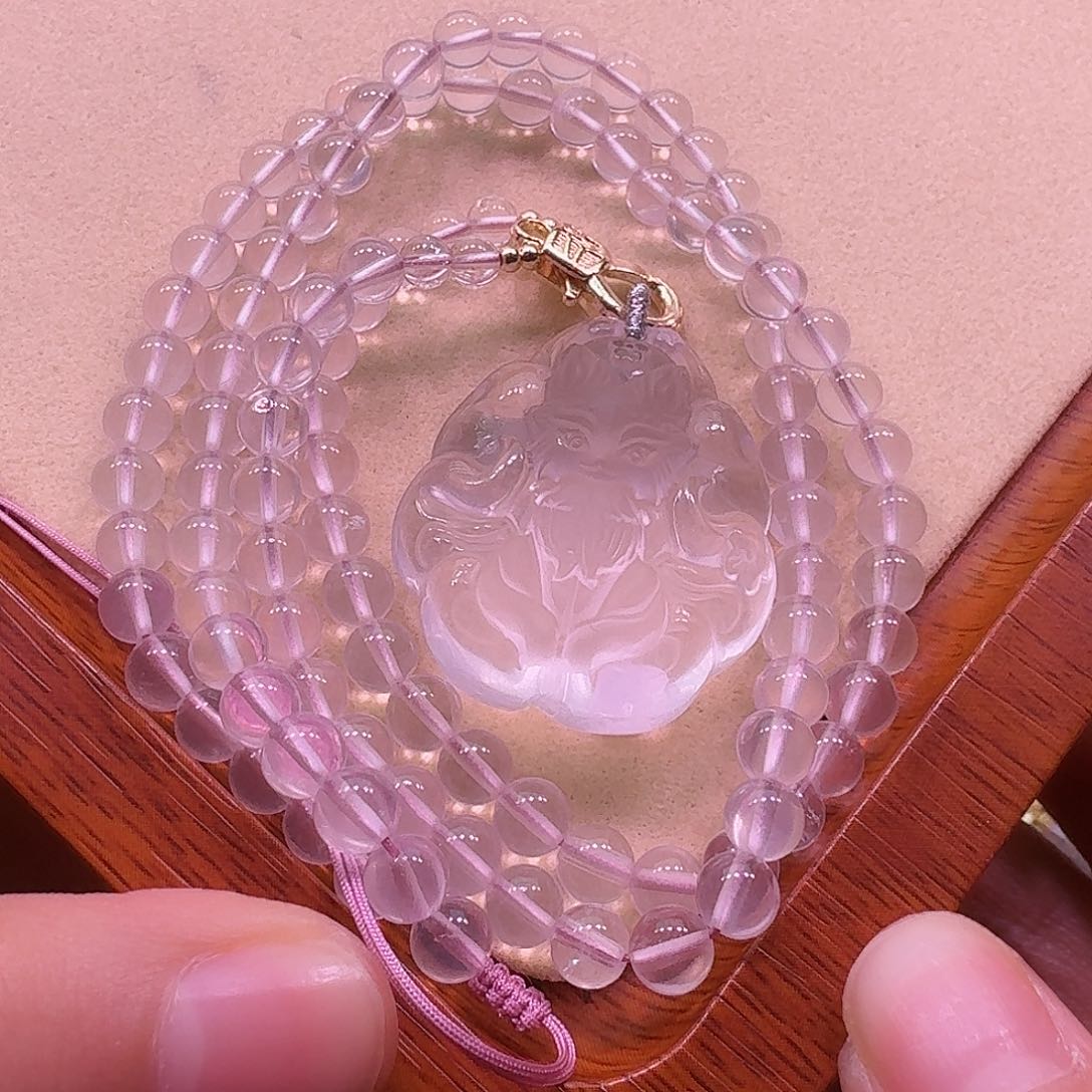 水晶颈饰未镶嵌天然粉水晶狐狐吊坠