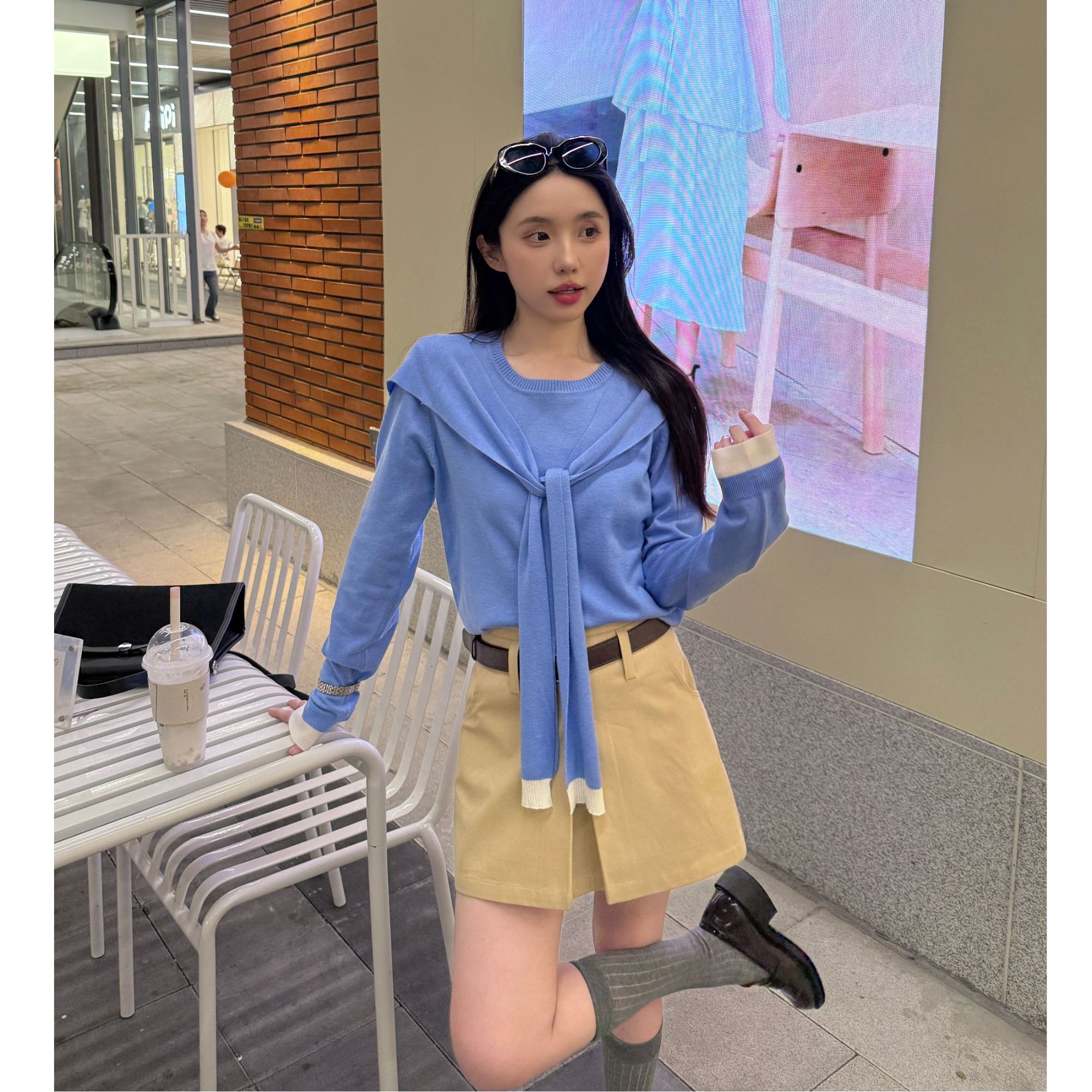 【柏林漫游】六羊毛真两件披肩针织衫宽松韩系INS撞色秋冬设计感