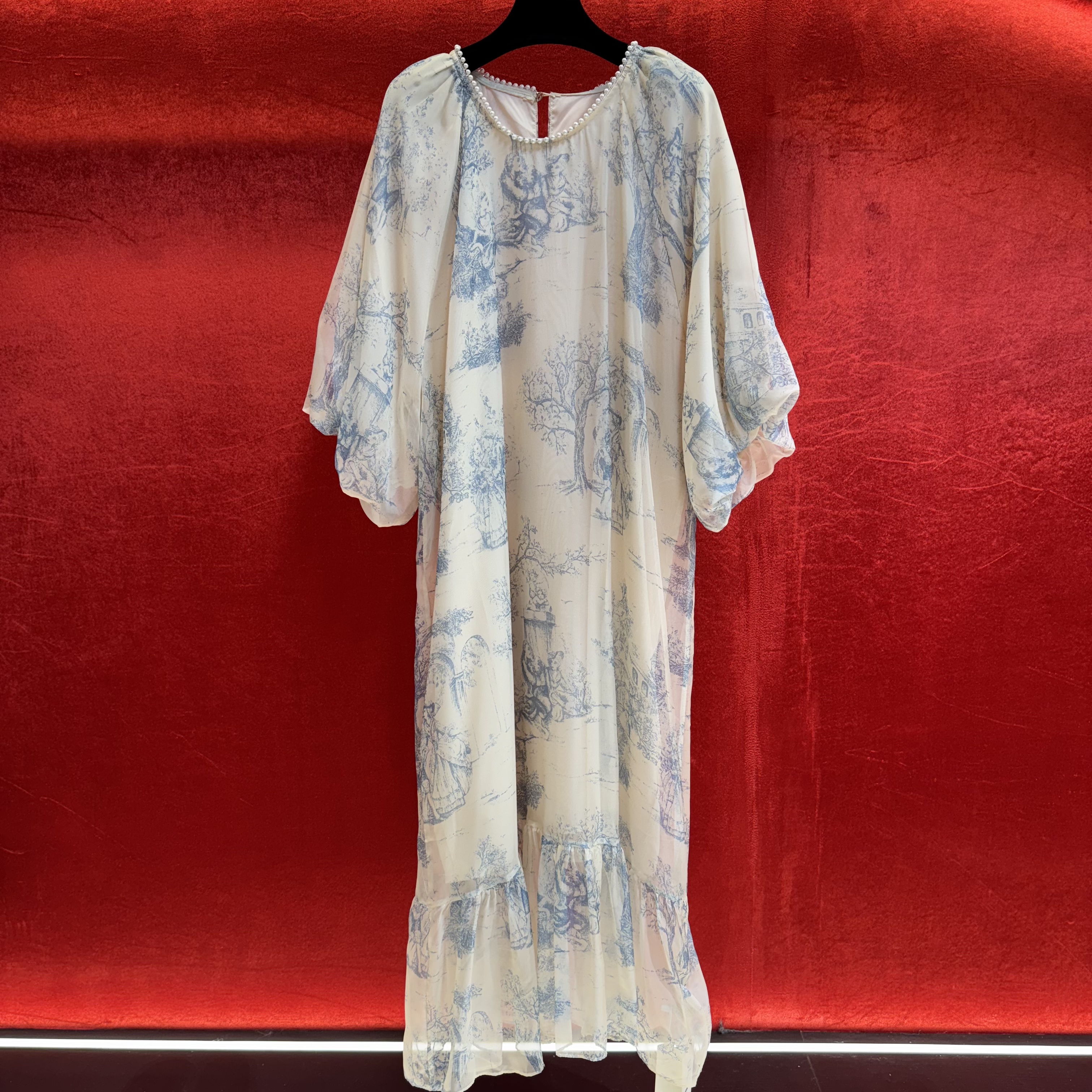 047深圳南油大码女装青花瓷贵族国风仙气长款裙