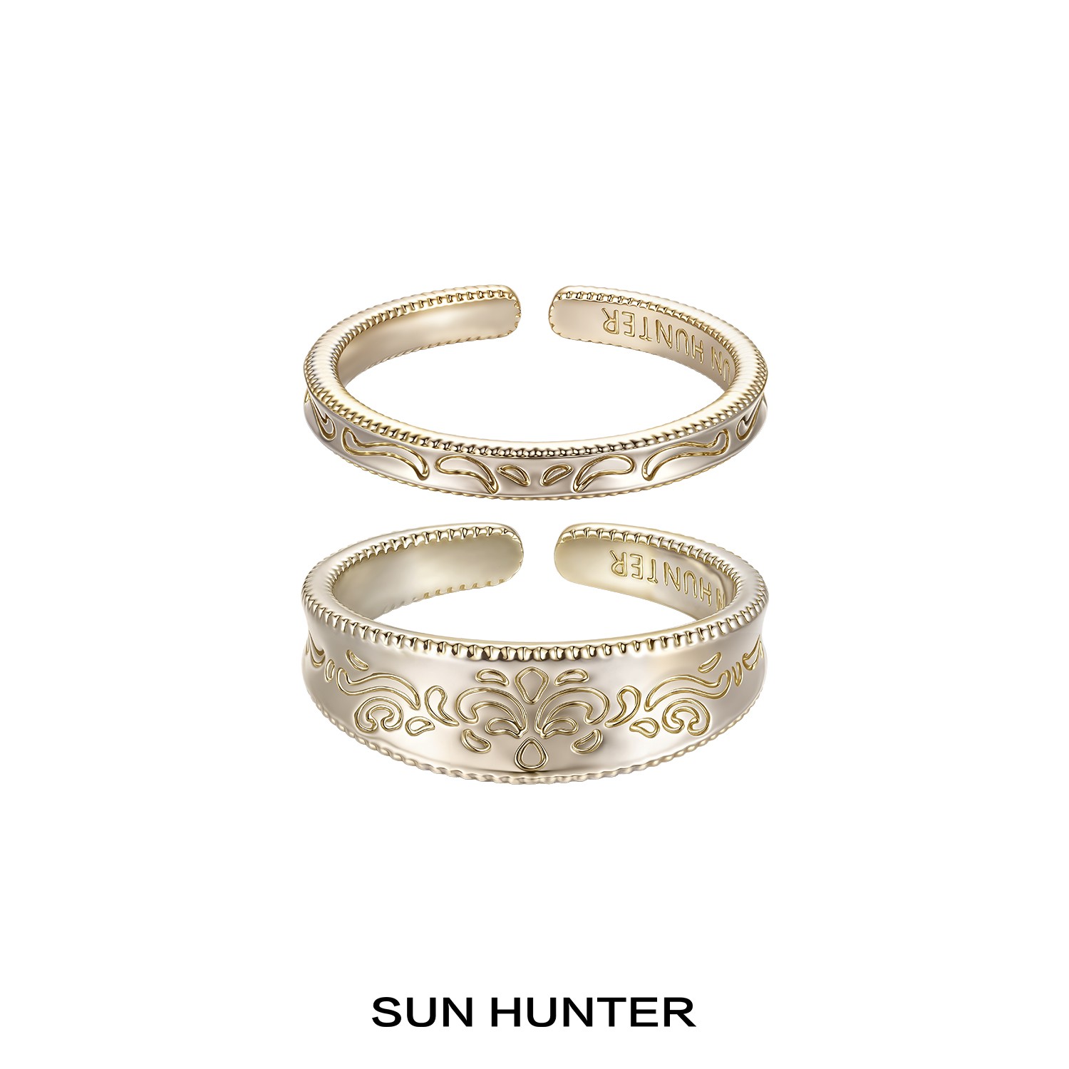 铜合金戒指 三横SUN HUNTER「时间诗篇」原创鸢尾花浮雕戒指精致