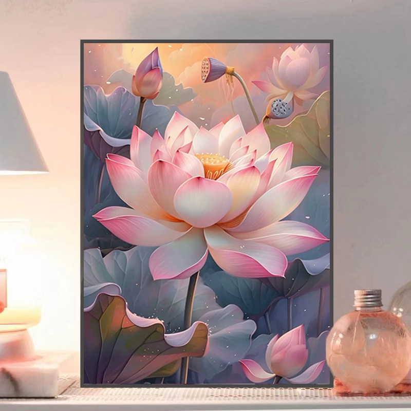 荷花手工diy自粘满钻国风潮客厅钻石画2025新款满钻贴钻风景点钻