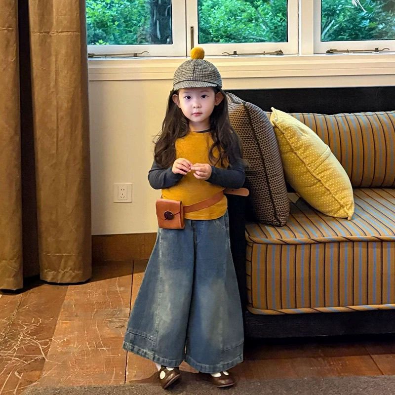女童套装春秋款2025新款儿童针织马甲纯色打底衫宝宝宽松阔腿长裤