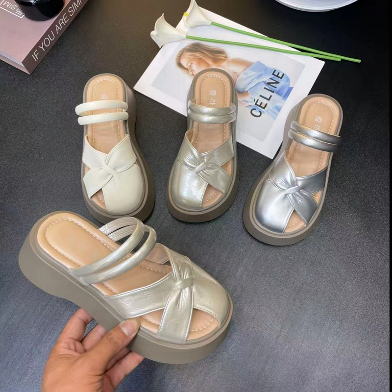 厚底松糕跟包头半拖鞋女外穿2025两穿绝美凉拖鞋镂空增高玛丽珍鞋