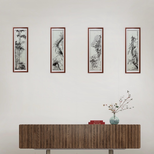 黄宗山梅兰竹菊国画客厅沙发背景墙装饰画四联壁画书房茶室挂画