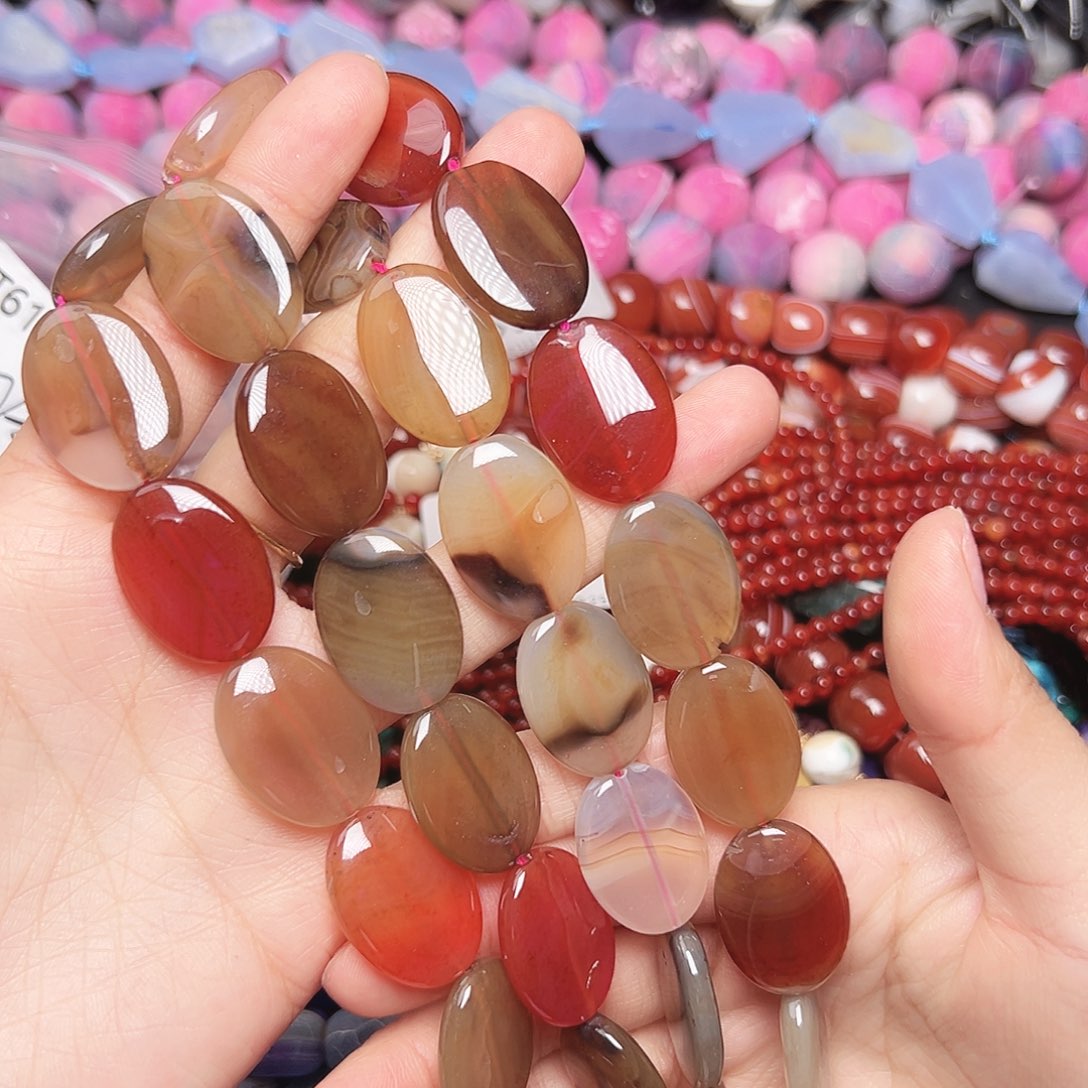 玛瑙/玉髓合金珠宝半成品C685 18*24mm天然咖啡玛瑙椭圆一条