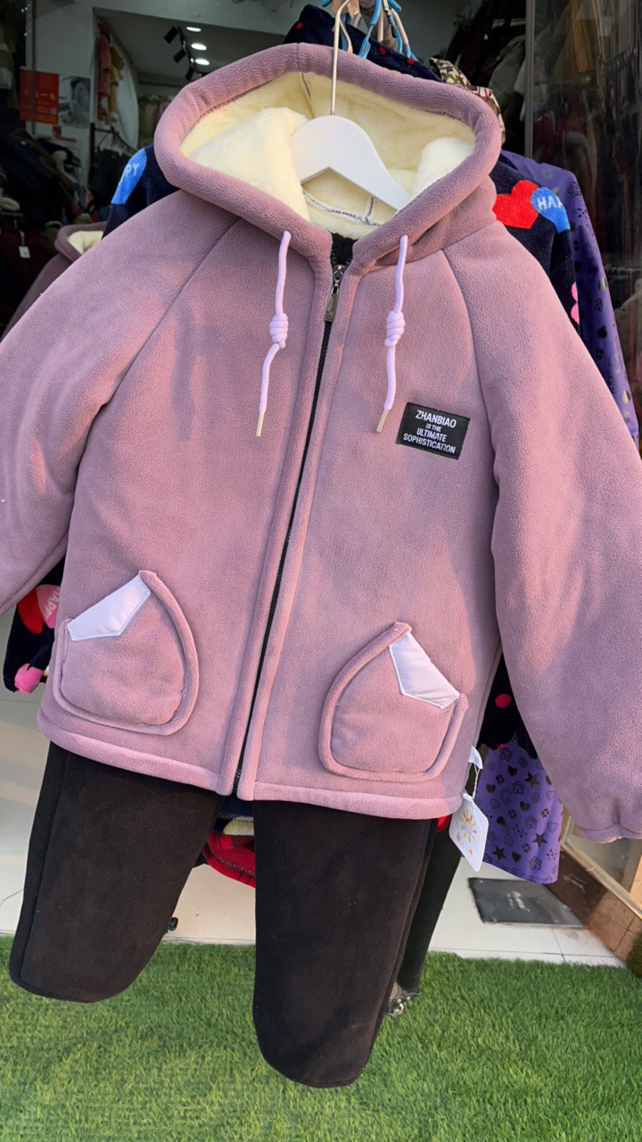 冬季拼装拉链睡衣男童女童毛绒中大童保暖羊羔绒卫衣冬装