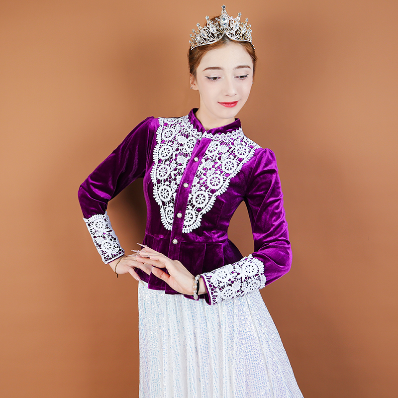 天翼美2025新款时尚宫廷风蕾丝边金丝绒外套