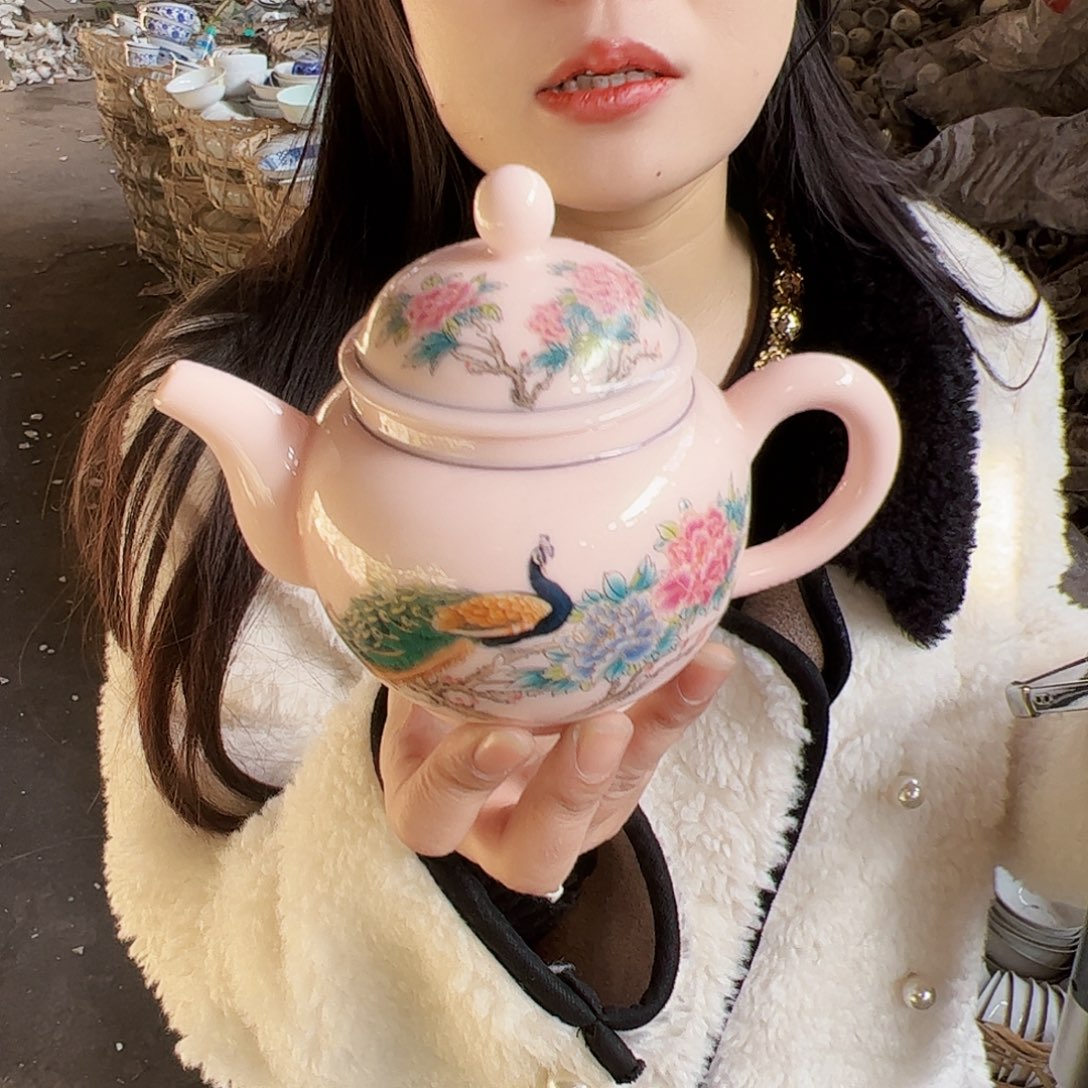 摆件陶景德镇红xixi孔雀壶