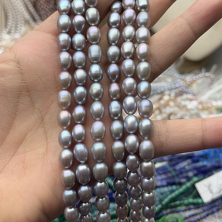 珠宝半成品未镶嵌淡水珍珠半条8mm左右灰珍珠米珠