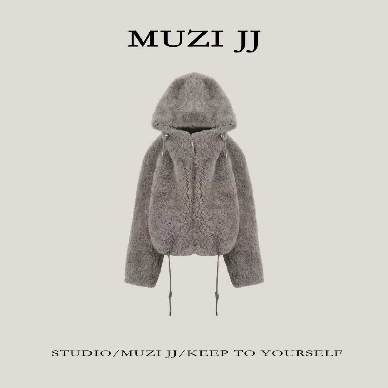 MUZI-72156#休闲时尚气质净色连帽保暖宽松外套