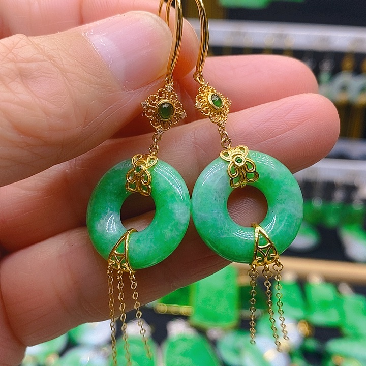 翡翠耳饰18K金镶嵌耳坠