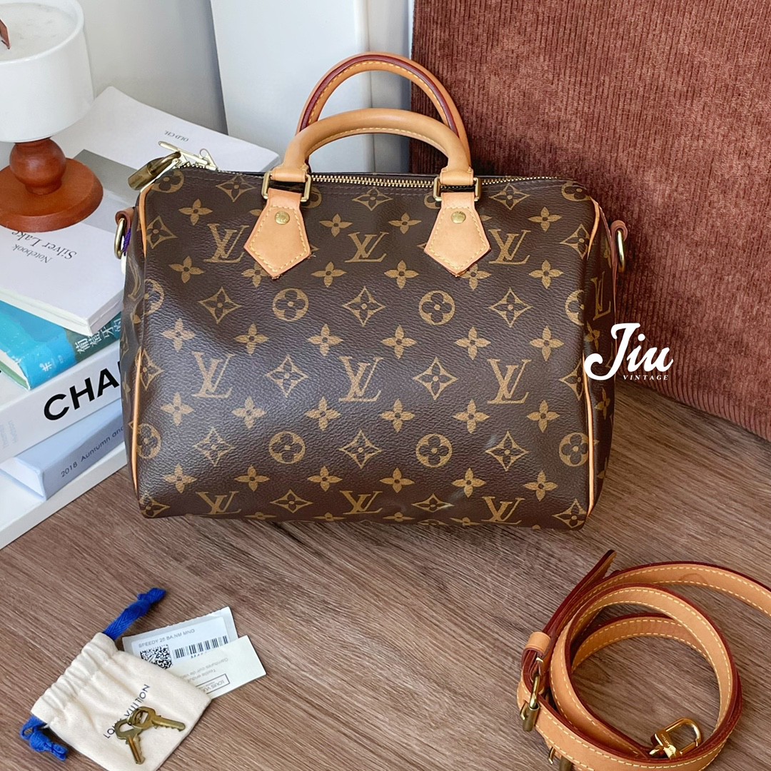 95新 LV speedy25老花肩带款手提包钥匙锁 JM7-3309