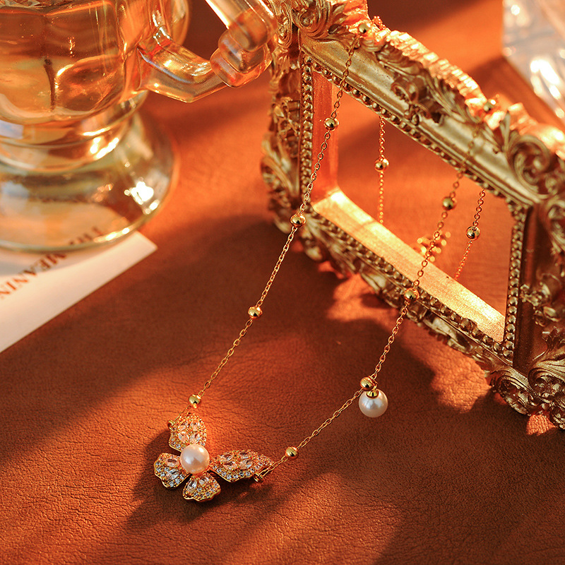 合金吊坠 1063蝴蝶百搭项链女气质轻奢锆石锁骨链冷淡风颈链