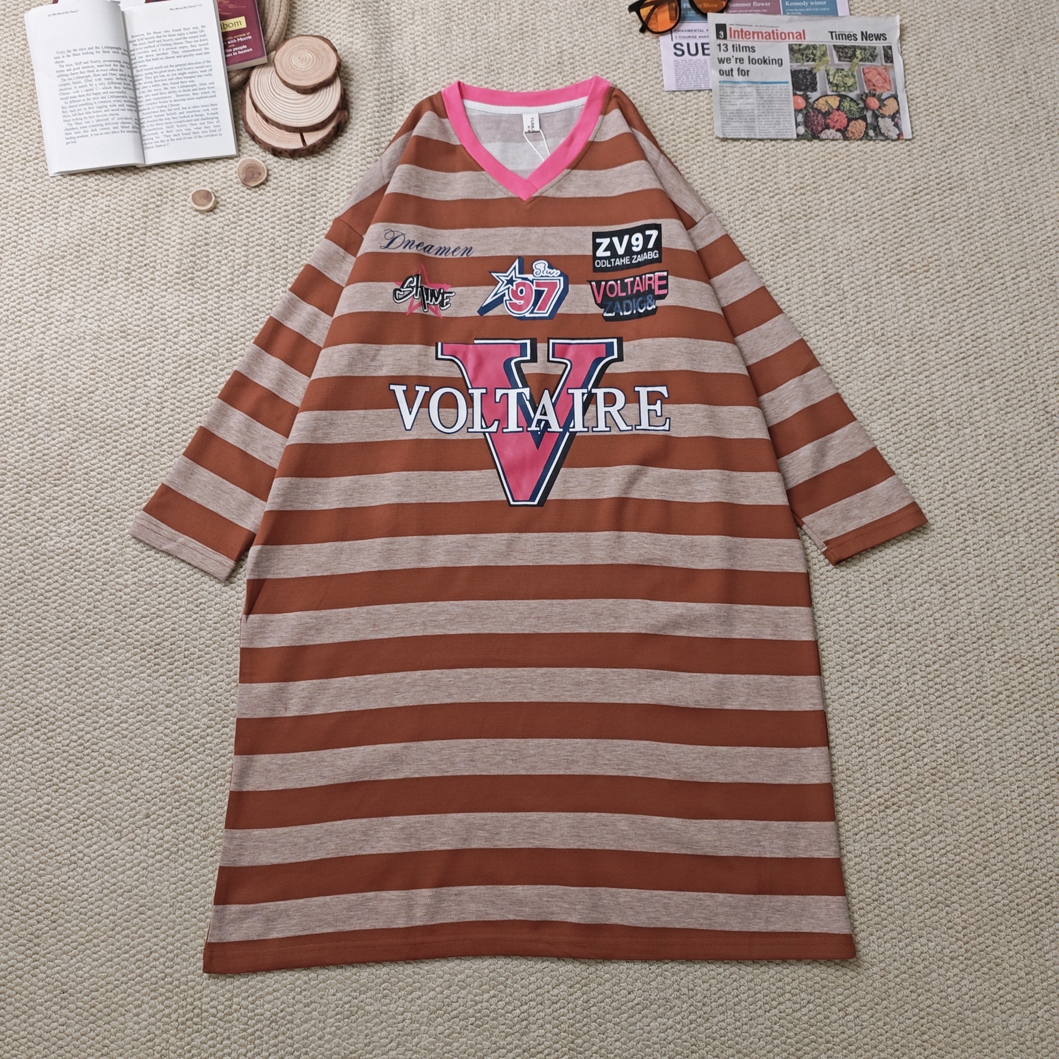 2025夏季新款休闲条纹长袖连衣裙1373