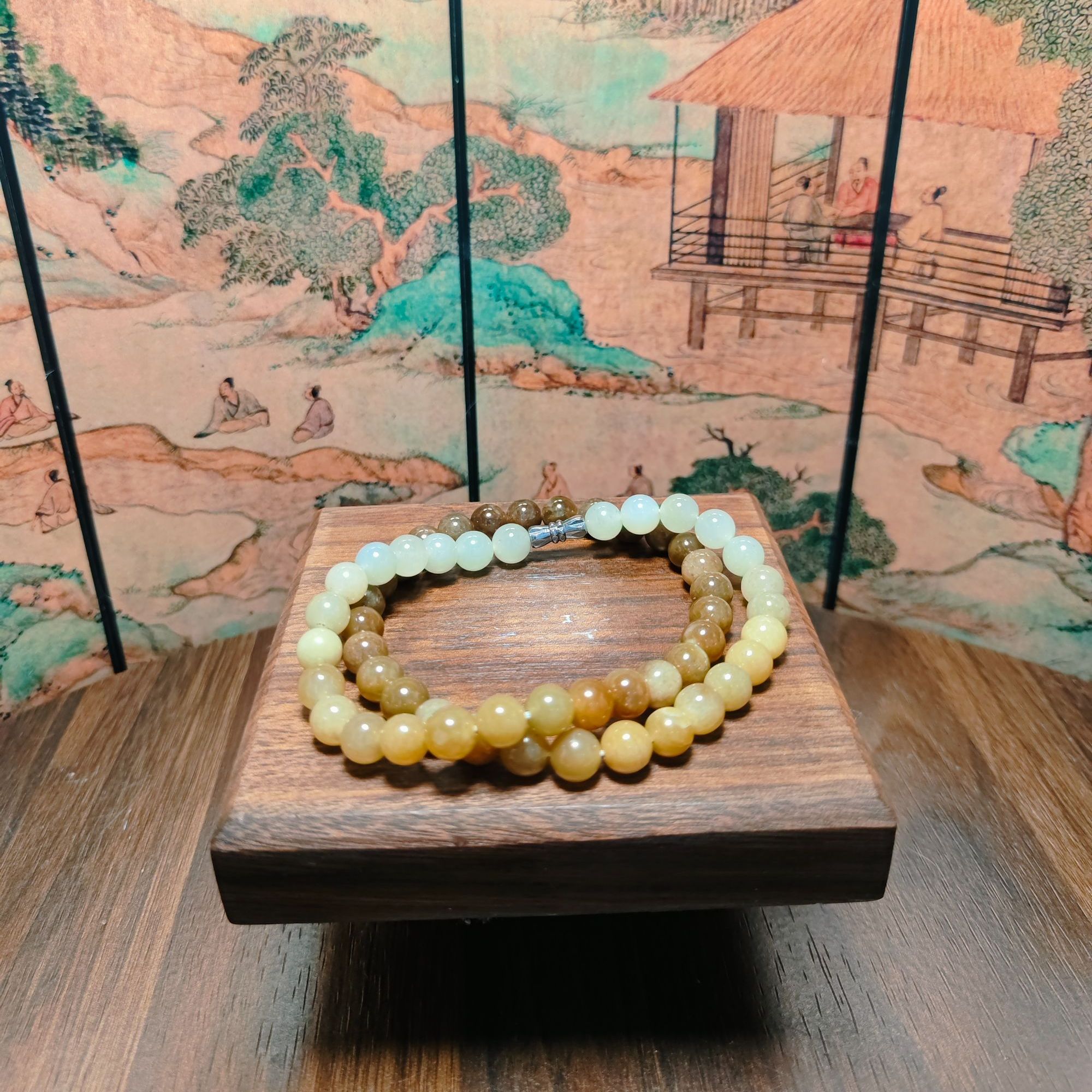 V和田玉渐变圆珠项链1292