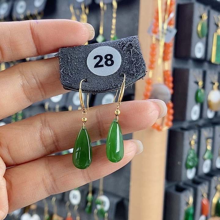 和田玉耳饰18K金镶嵌