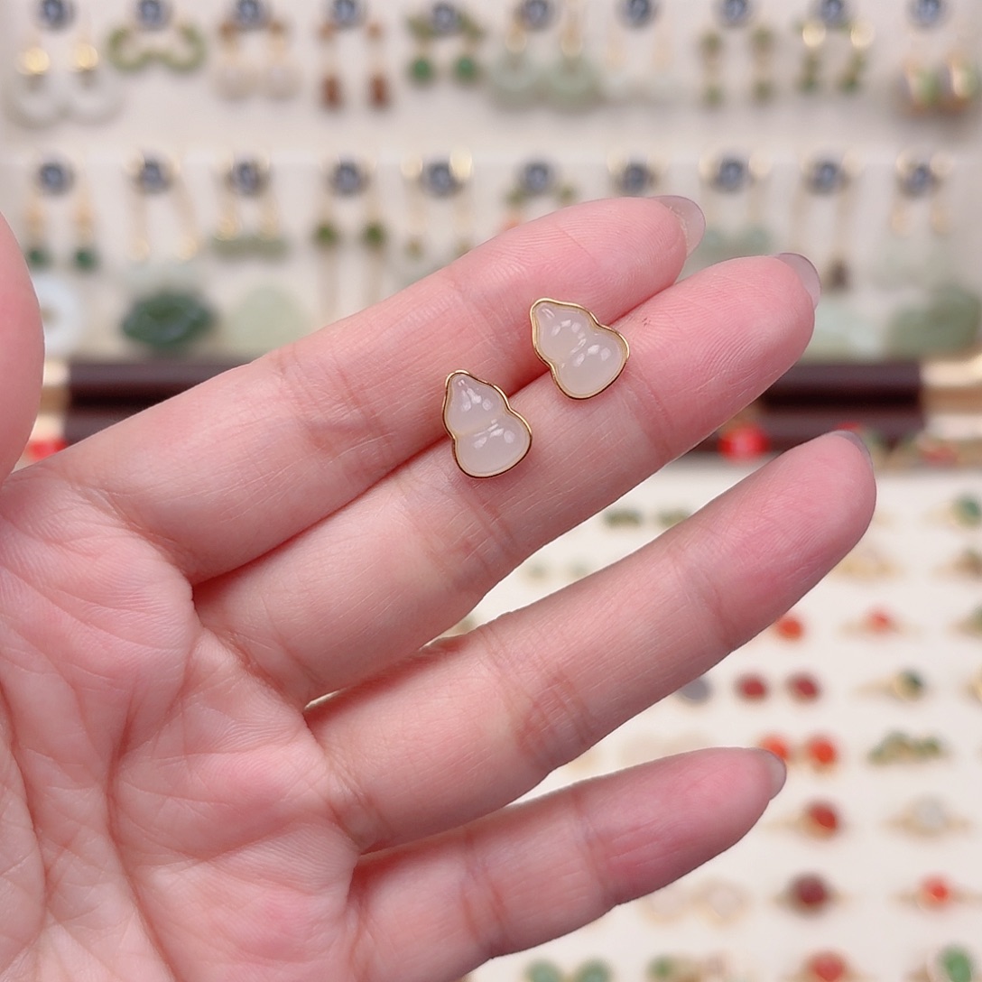 银S925镶嵌和田玉耳饰