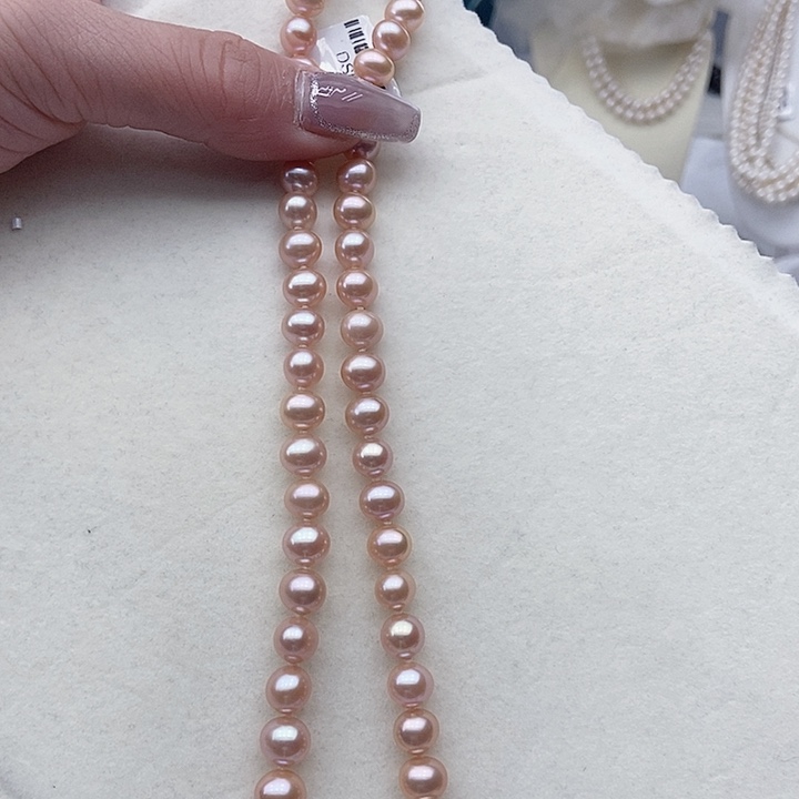 淡水珍珠银S925镶嵌项链卡8+中国红炫金属光高品捡漏