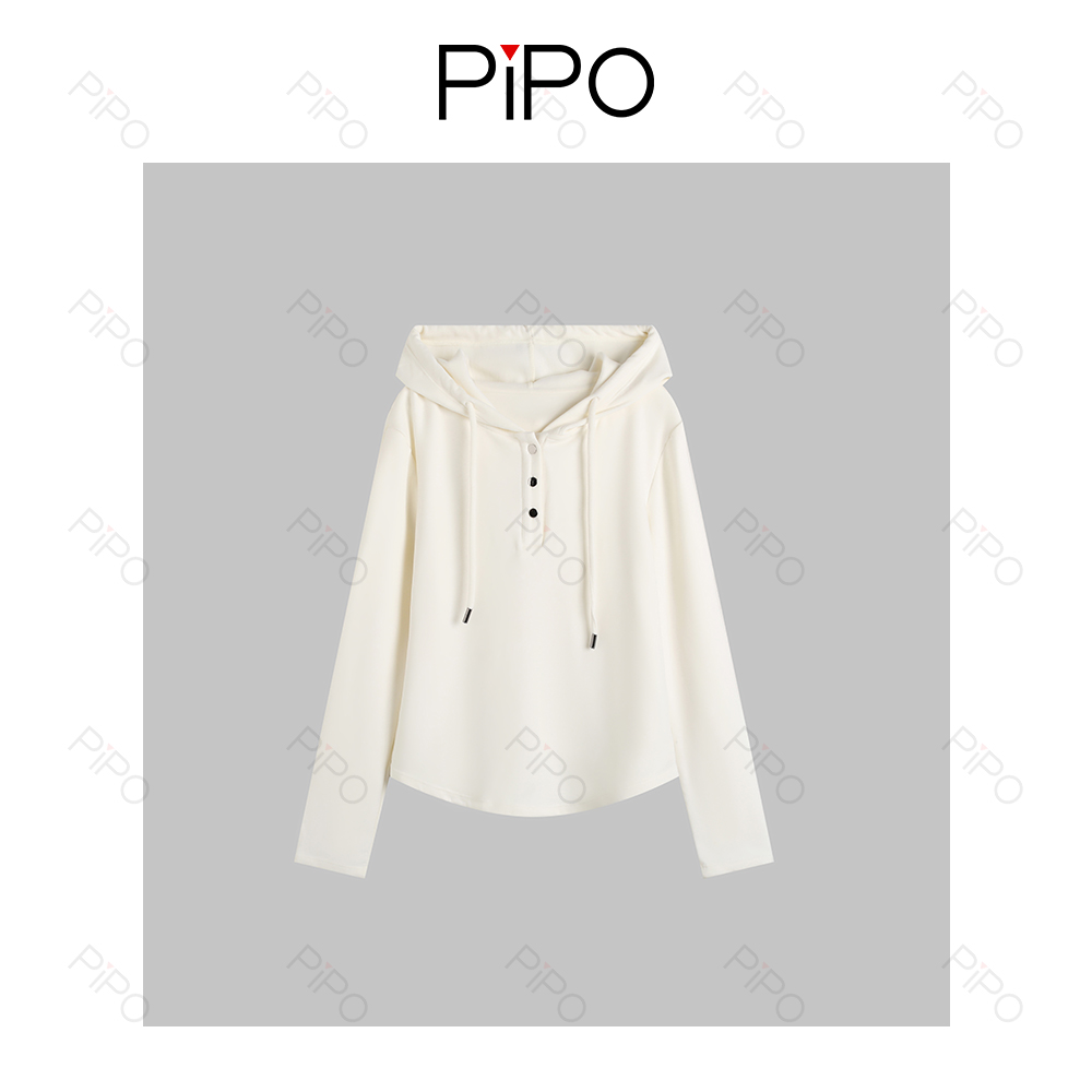 PIPO山羊绒百搭内搭外穿轻奢长袖宽松连帽女法式女针织衫DD53U356