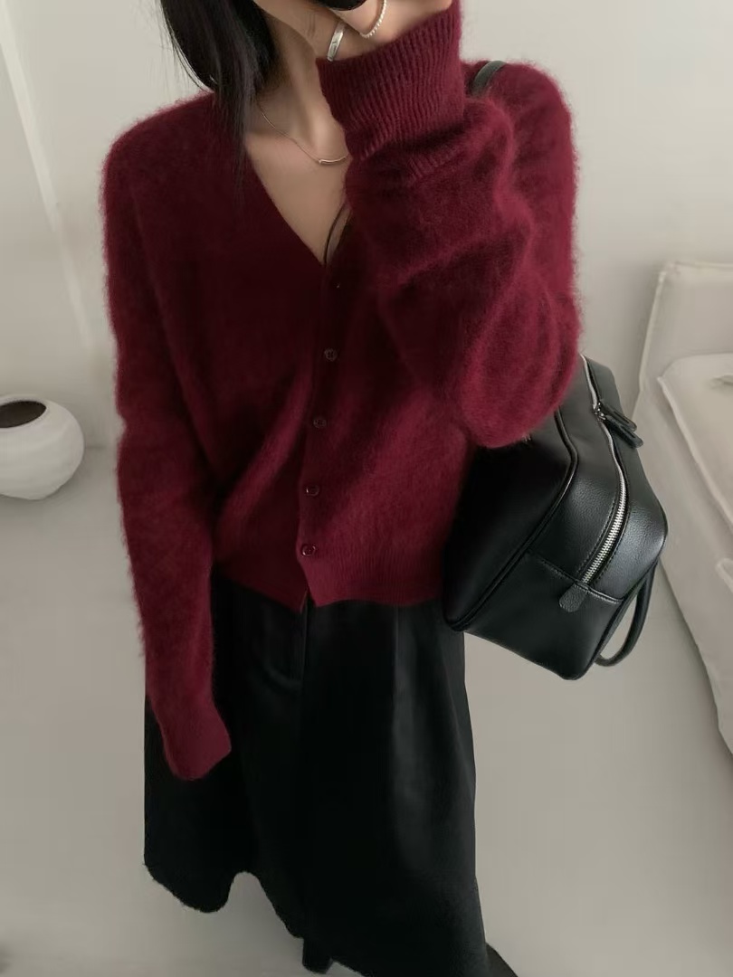 K2063 <热红酒> 春秋冬韩系减龄显白羊毛针织开衫女