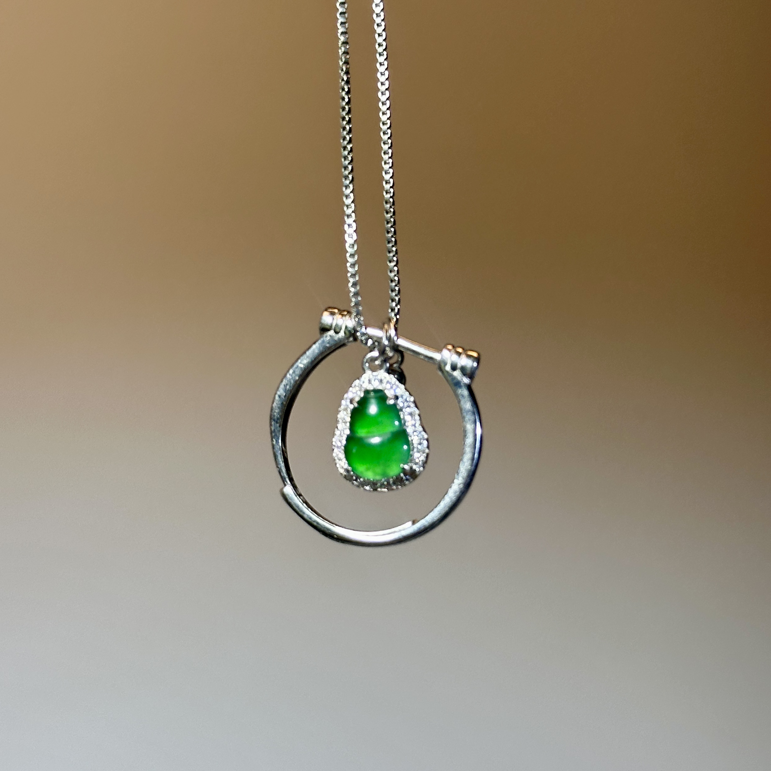 S925银冰绿葫芦吊坠戒指两用款天然翡翠-jy(多样性发一)