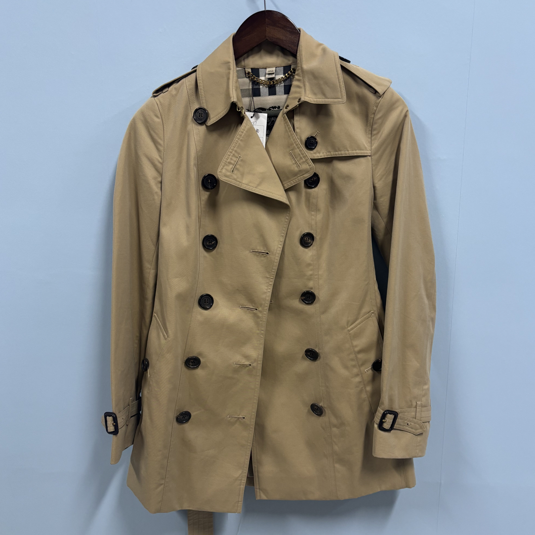 99新 BURBERRY/博柏利 双排扣卡其色风衣外套/36码/509087