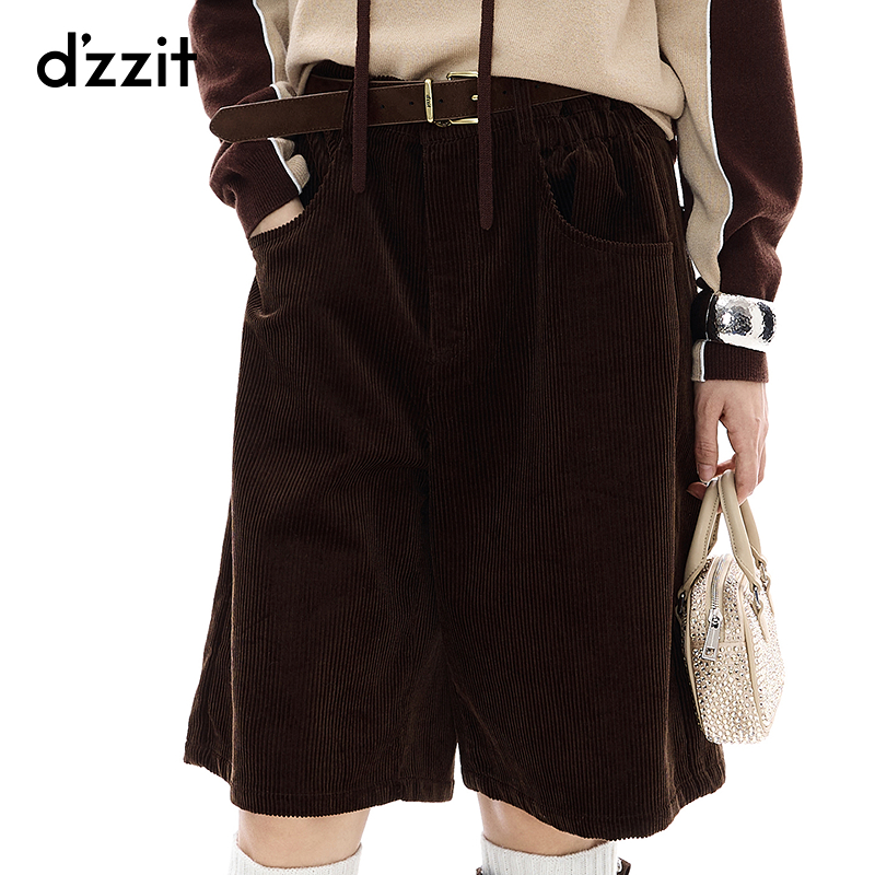 【刘浩存同款】dzzit地素短裤25冬美拉德灯芯绒五分裤女3J4Q1049W