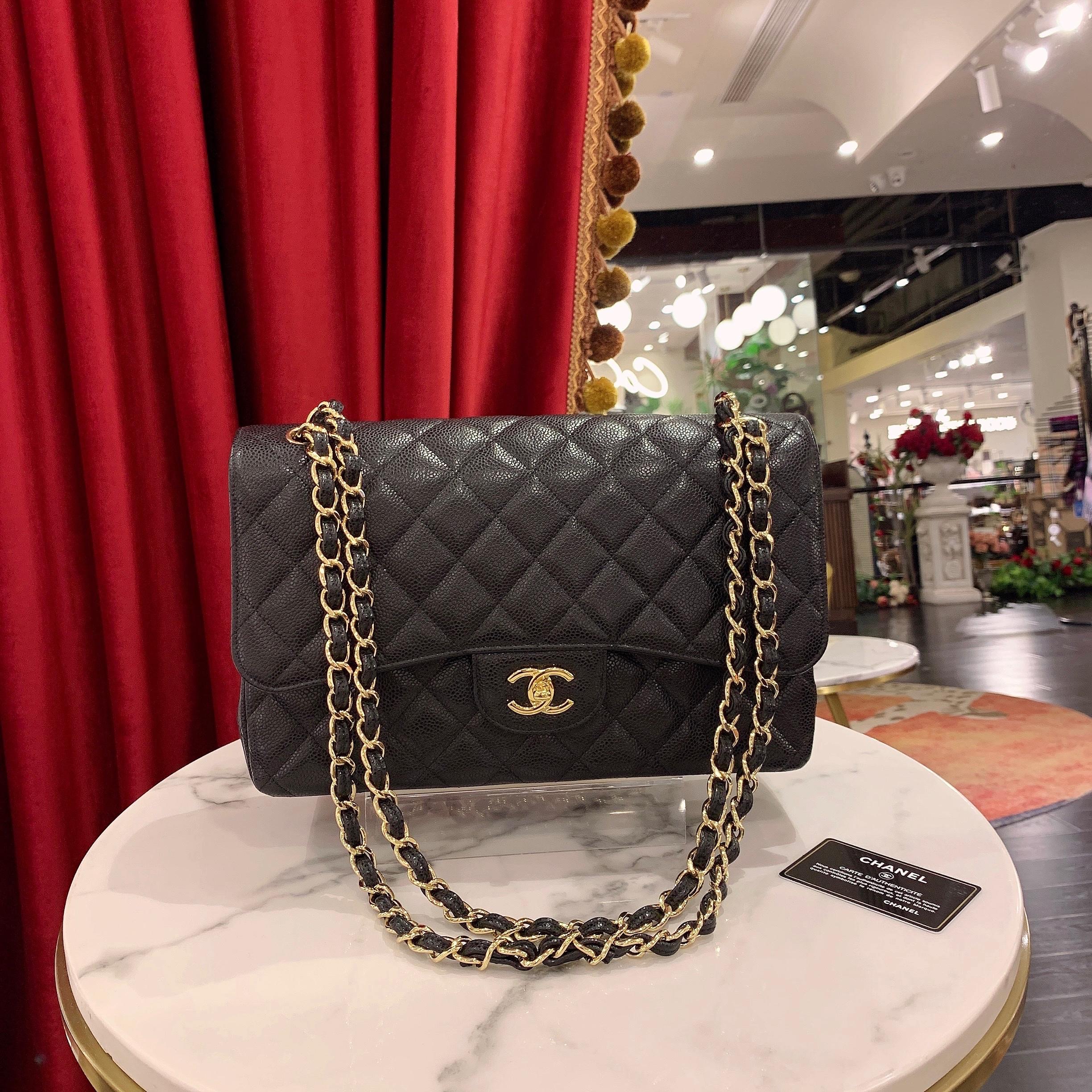 95新 Chanel/香奈儿 GGS香奈儿cf jumbo黑金荔枝牛皮20开93635306