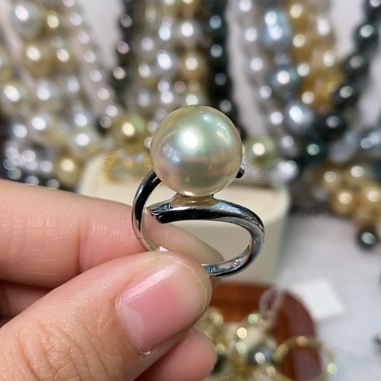 海水珍珠戒圈银S925镶嵌12.4