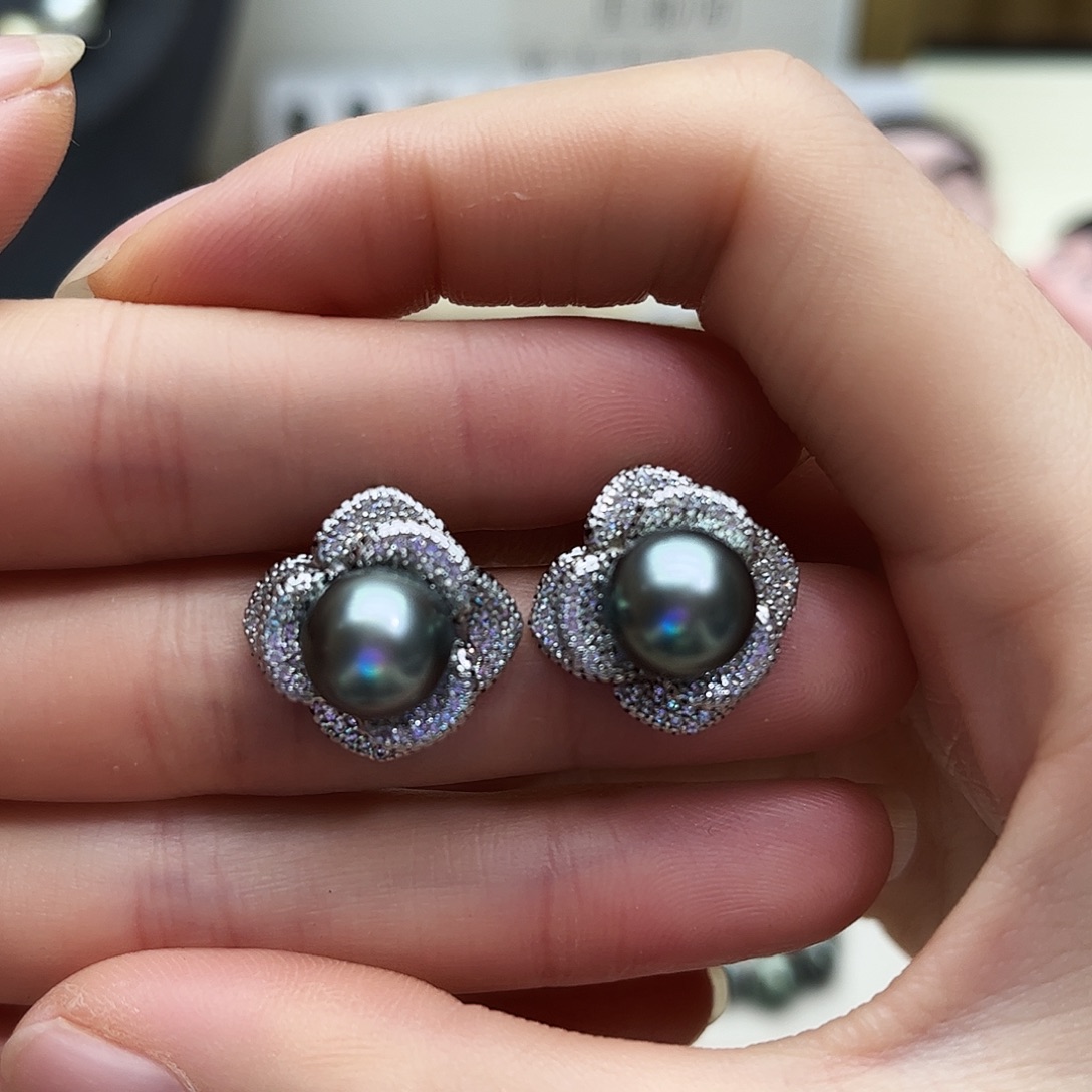 银S925镶嵌耳饰海水珍珠
