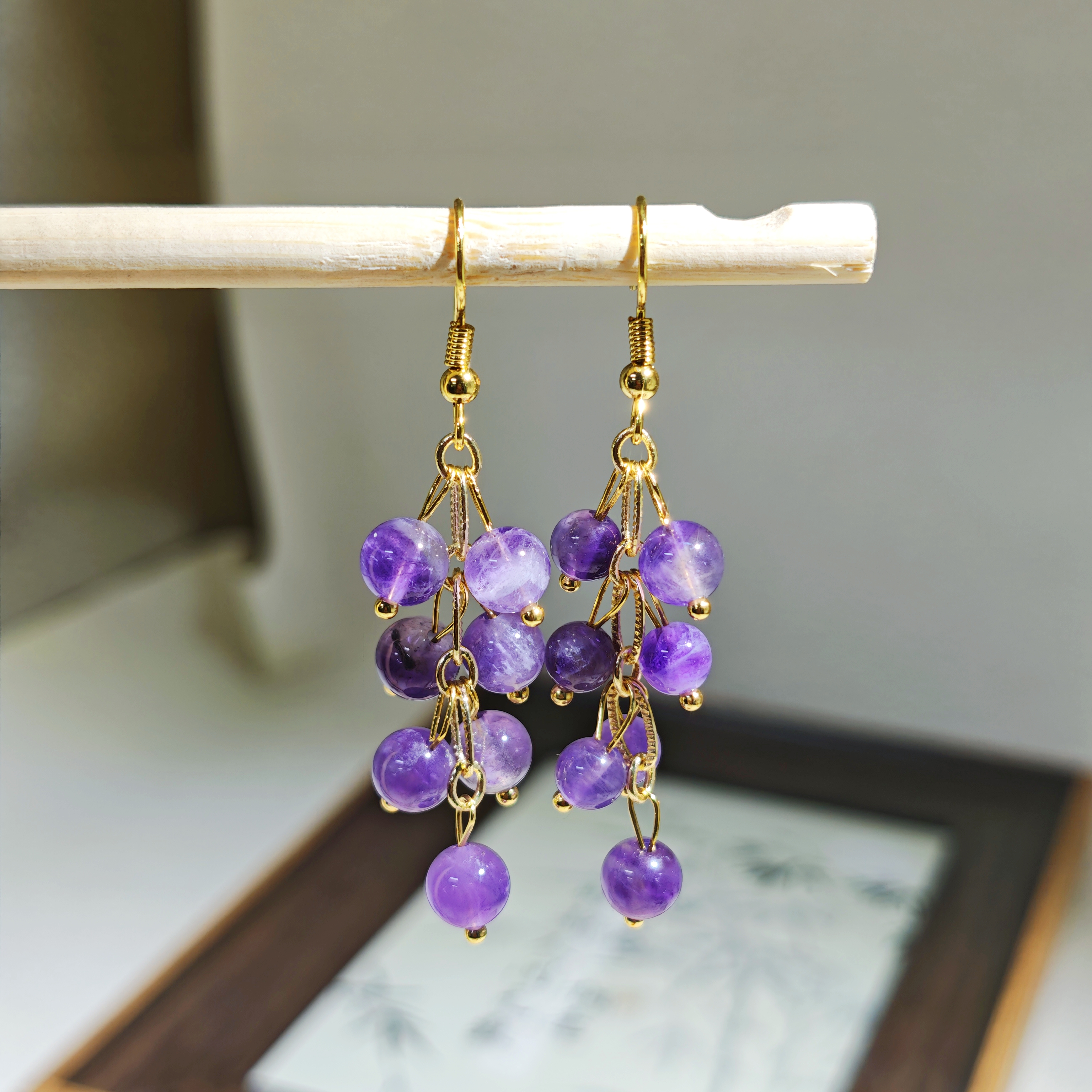 天然水晶 紫流苏耳坠 气质百搭轻奢款 多样性发其一 Q203