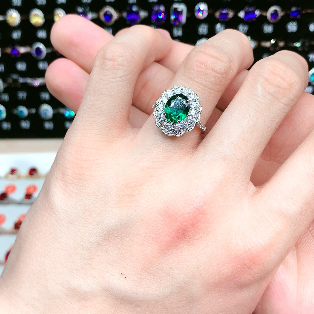 戒指透辉石银S925镶嵌