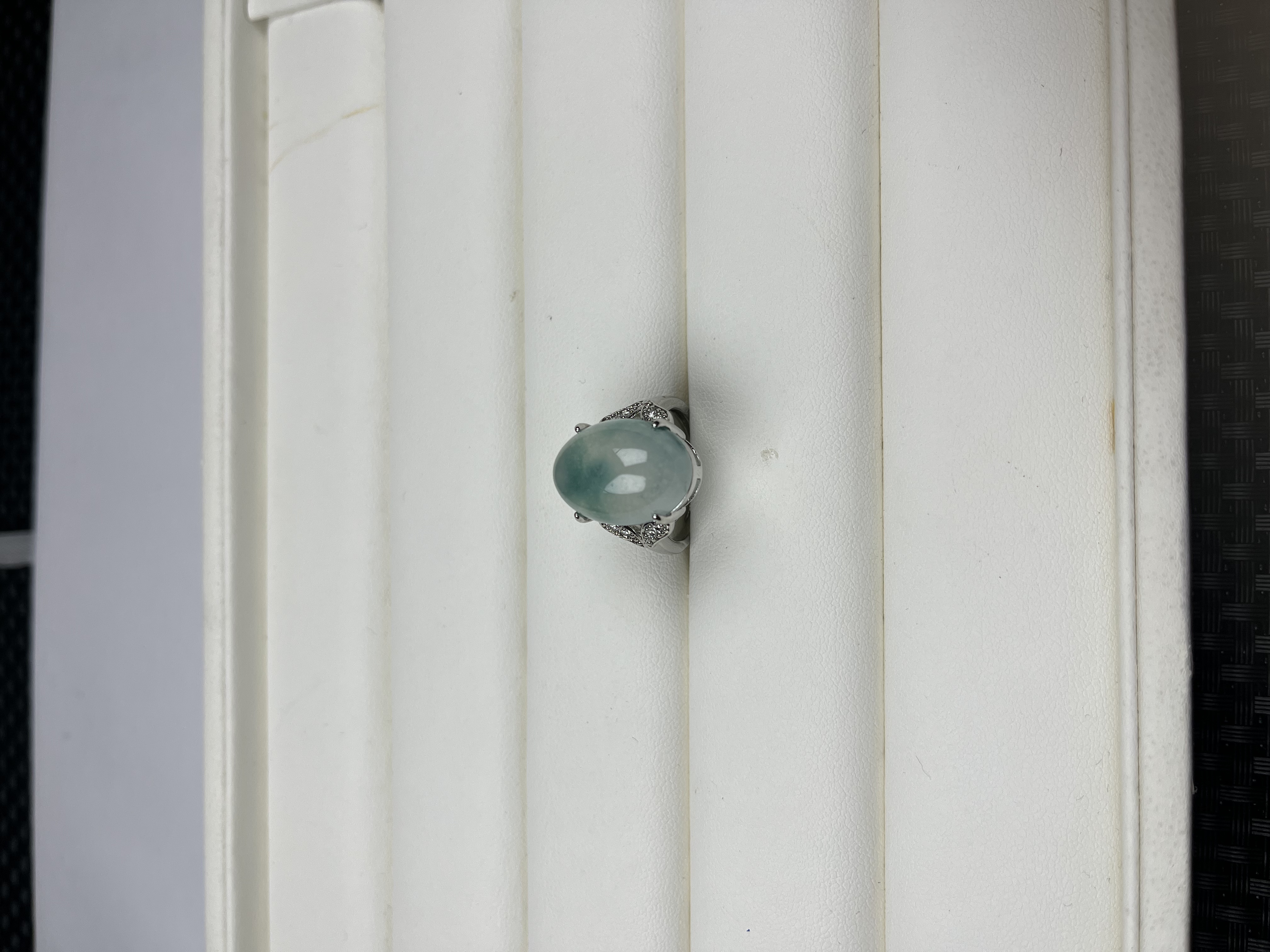 (缅甸老郑珠宝)W28冰飘蓝花椭圆戒指时尚精美气质百搭款圆戒