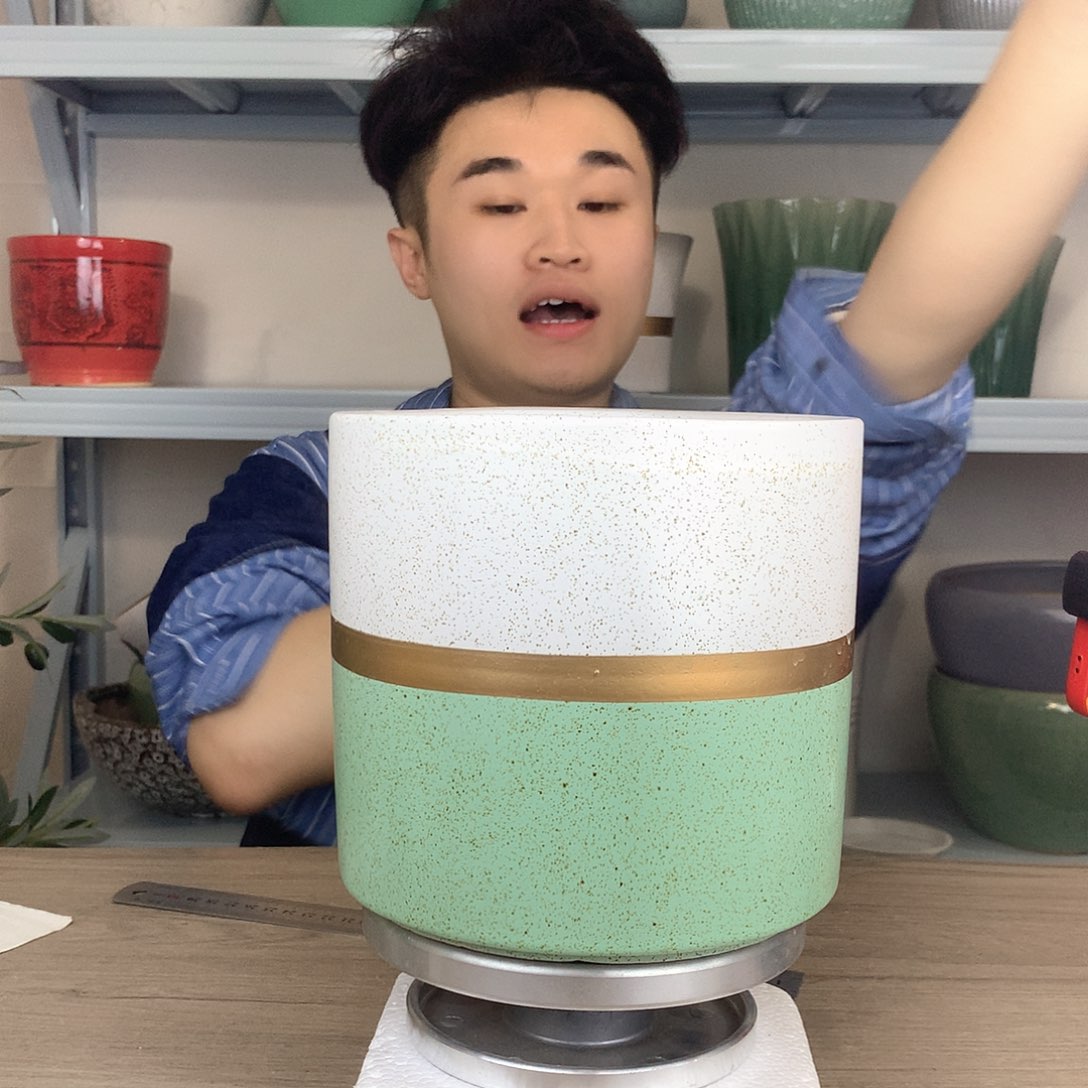 红陶微瑕/白绿渐变香槟金条纹16x16一个花盆