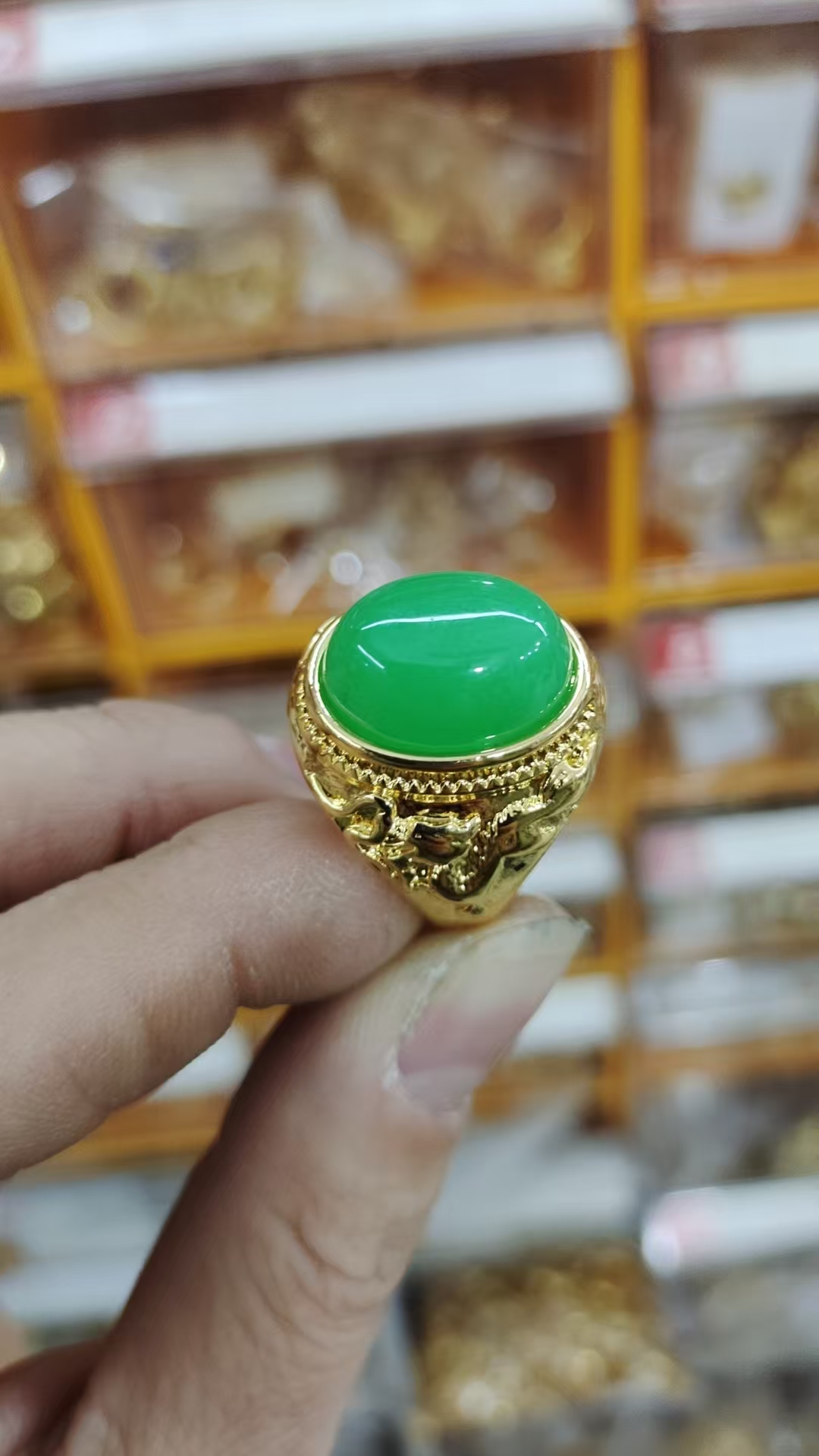 非金属树脂戒指 复古宫廷绿色民族风指环手工银制冰绿古法