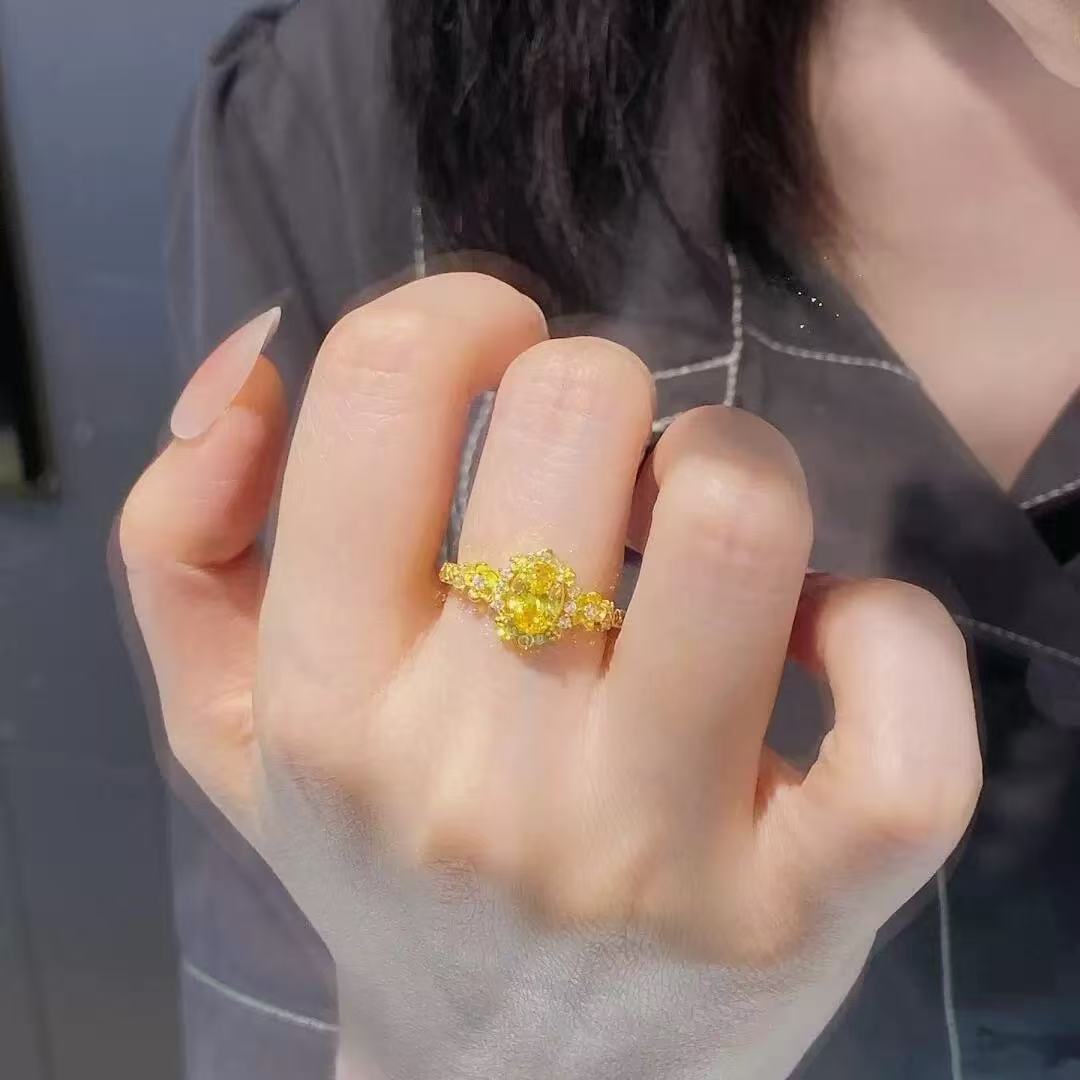 铜合金锆石戒指 璀璨姐妹繁花璀璨鸽子蛋黄钻粉钻戒指BJ032