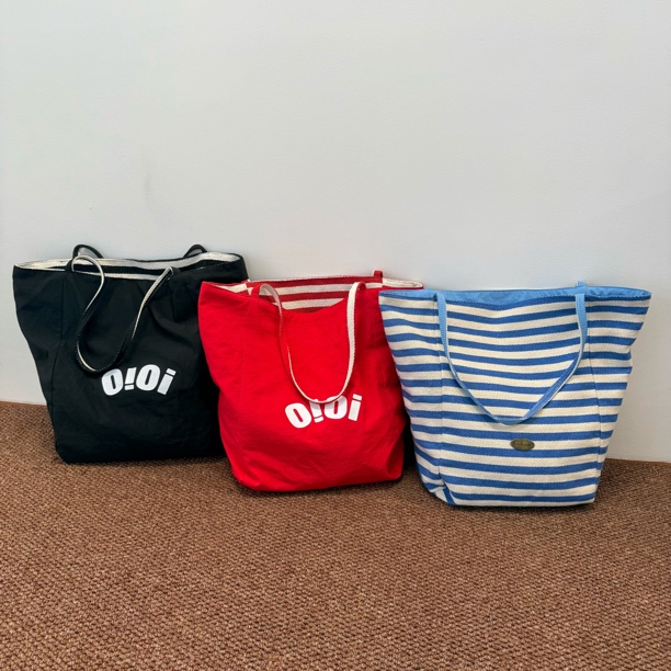 byo!oi OIOI【双面背】多巴胺色慵懒风大容量单肩帆布条纹托特包