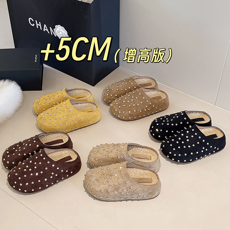 秋冬5公分水钻厚底包头拖宝宝韩版平底凉拖加绒
