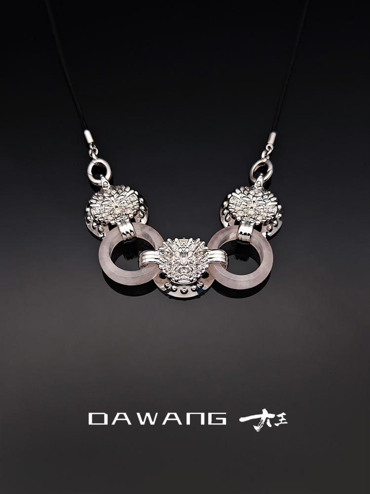 DAWANG |【叩春】银色团花铺首衔玉长项链粉水晶国风项链kpp02
