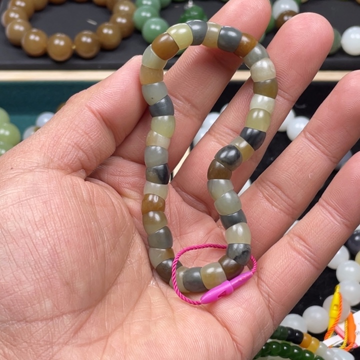 和田玉手串未镶嵌娄兰子大肠珠卡8